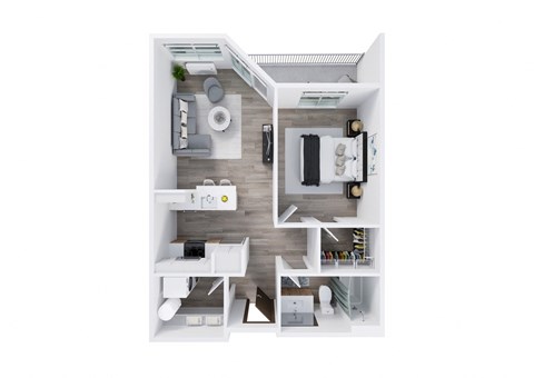 Floor plan for 1 bed, 1 bath, 639 sqft